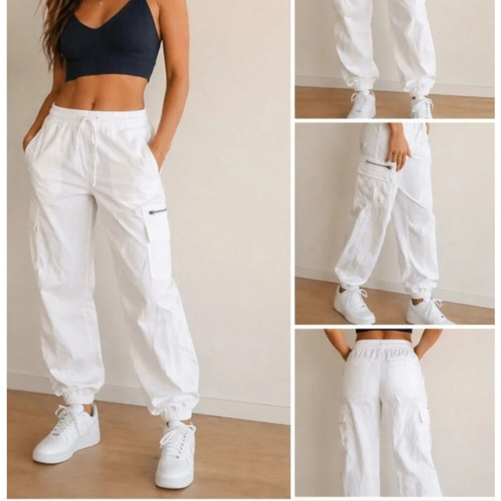 Hollister White  XS Adjustable Rise Baggy Cargo Parachute Dance Pants NWOT